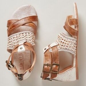 BED|STU Women’s Capriana Brown Tan Gold Sandals Strappy Flat Distressed Boho 10